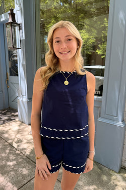 Navy Striped Detail Top