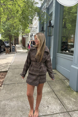 Short Plaid Trench Coat