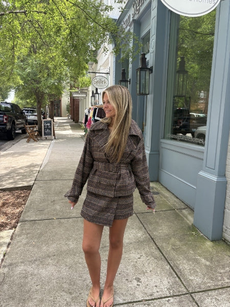 Short Plaid Trench Coat