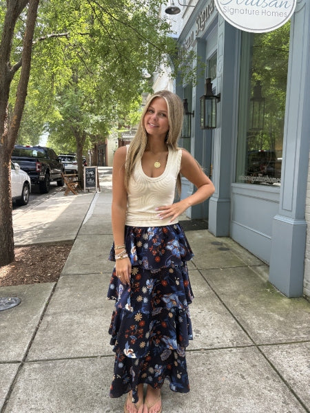 Tiered Floral Maxi Skirt