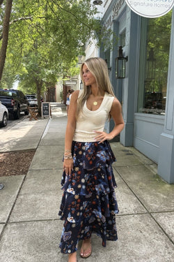 Tiered Floral Maxi Skirt