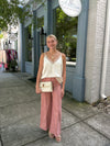 High Waisted Blush Pink Flare Jeans