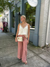 High Waisted Blush Pink Flare Jeans