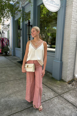 High Waisted Blush Pink Flare Jeans