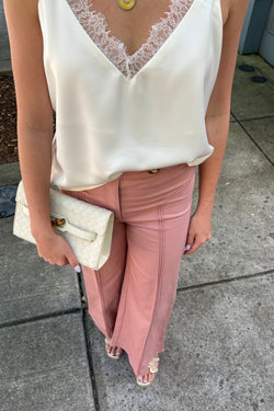 High Waisted Blush Pink Flare Jeans