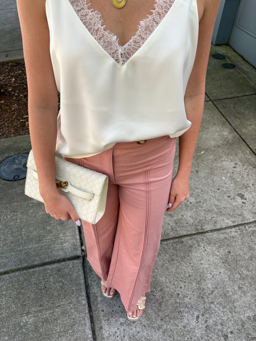High Waisted Blush Pink Flare Jeans