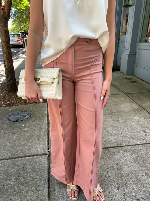 High Waisted Blush Pink Flare Jeans