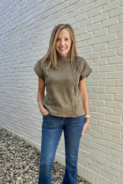 Button Detail Suede Shirt