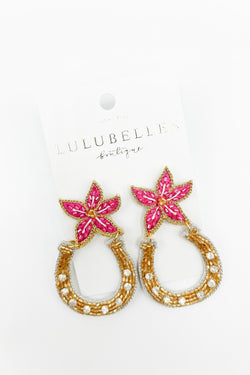 Derby Pink Lily Horseshoe Beaded Earrings