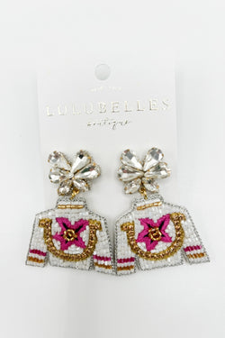 Derby Pink Lily Beaded Jockey Silk Earrings