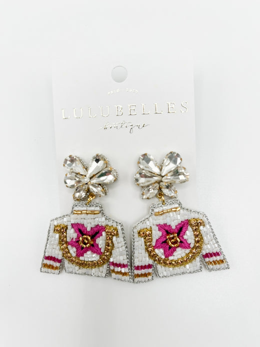 Derby Pink Lily Beaded Jockey Silk Earrings