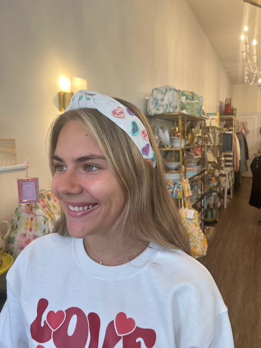 White Colorful Heart Headband