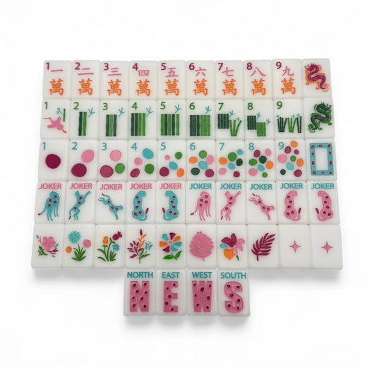 Springtime Safari Mahjong Tiles in Bright White  by Bespoke Mahjonmg