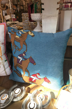 Blue Horses Racing Pillow