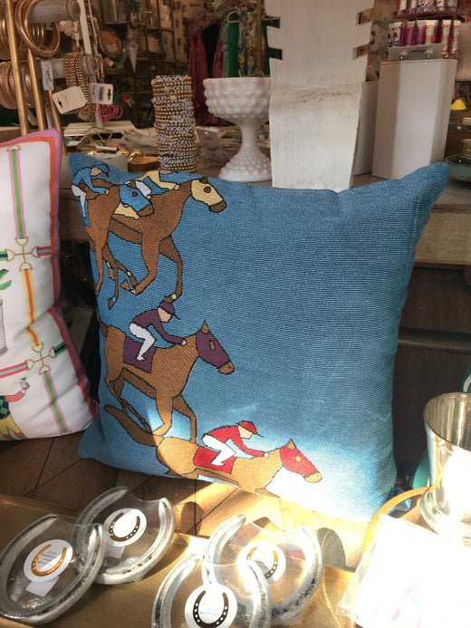 Blue Horses Racing Pillow