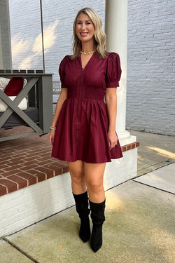 Zipper Short Sleeve Dress