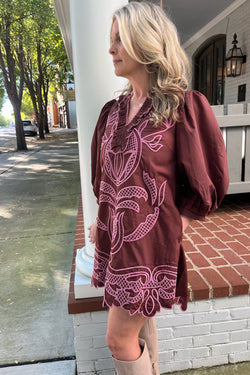 Puff Sleeve Stitched Mini Dress