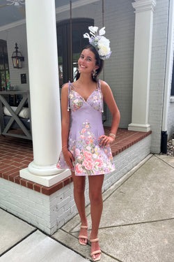 Lavender Satin Mini Flare Dress