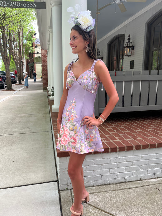 Lavender Satin Mini Flare Dress