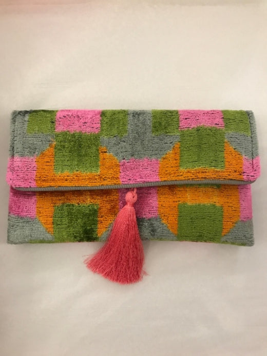 Silk Velvet Ikat Clutch
