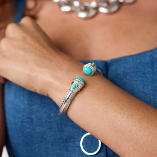 Julie Vos, Cannes Demi Cuff - Turquoise Blue - Silver