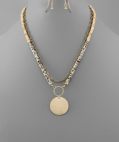 Disk & Stone Beaded Necklace