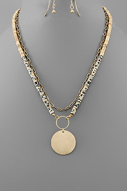 Disk & Stone Beaded Necklace