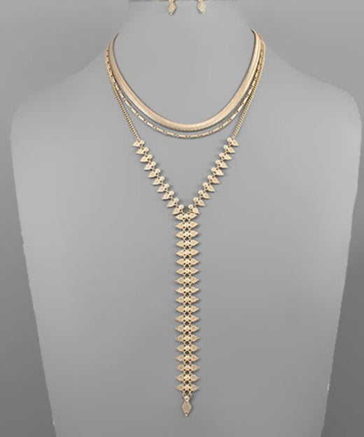 3 Layer Long Geometric Chain Necklace