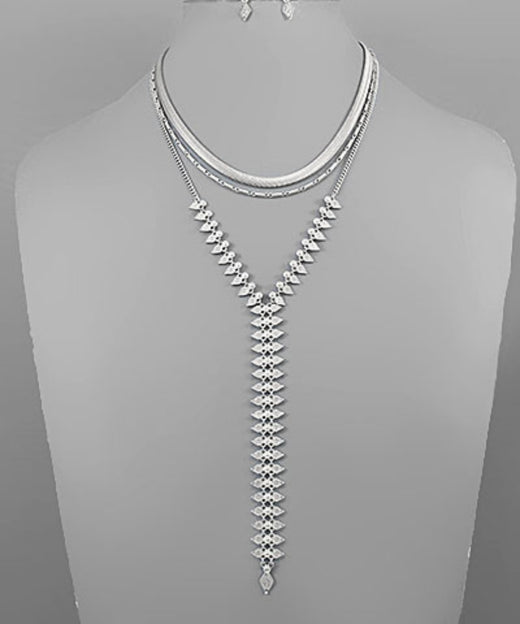 3 Layer Long Geometric Chain Necklace