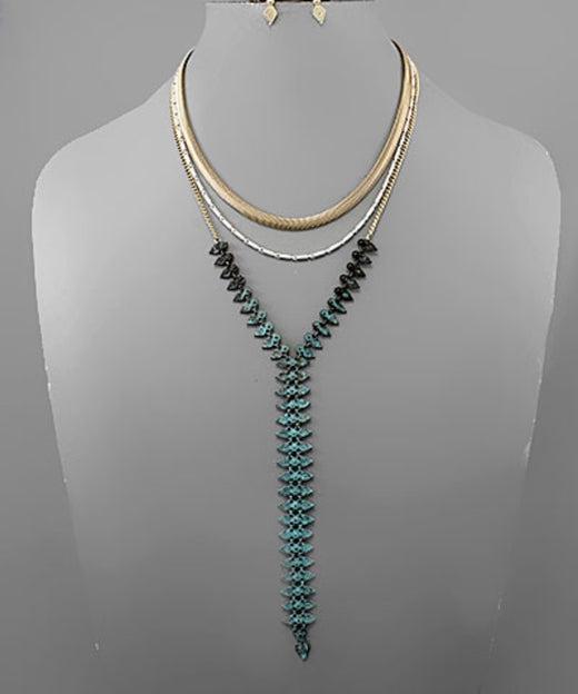 3 Layer Long Geometric Chain Necklace