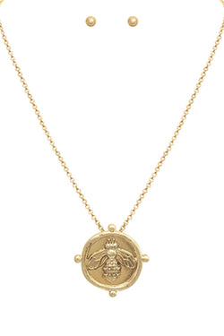 Embossed Coin Pendant Necklace