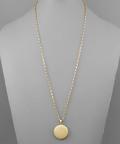 Textured Disk Locket Chain Necklace