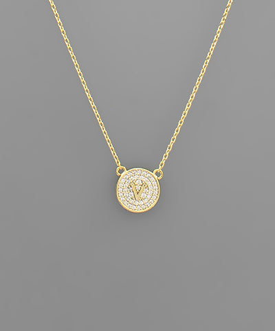 Gold Pave Circle Initial Necklace