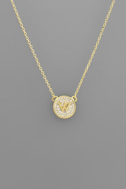 Gold Pave Circle Initial Necklace