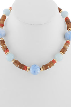 Stone Ball & Mix Shape Beaded Necklace