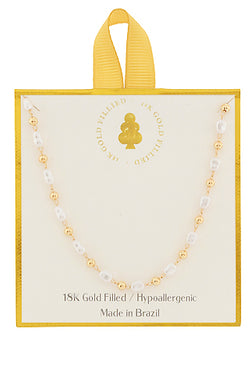Necklace - 16” 18k GF Pearl & Ball Station