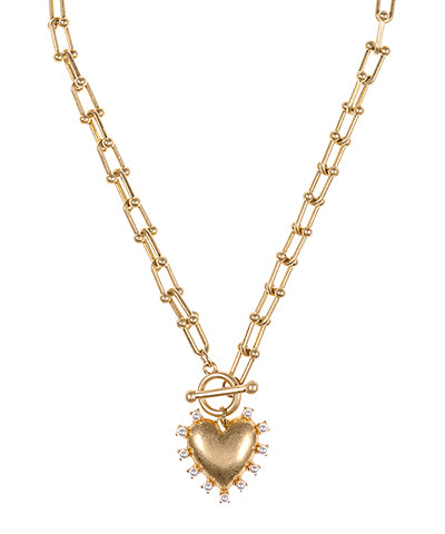 Pearl Trimmed Puffed Heart Necklace