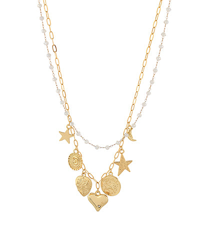 Heart & Multi Charm Layered Necklace