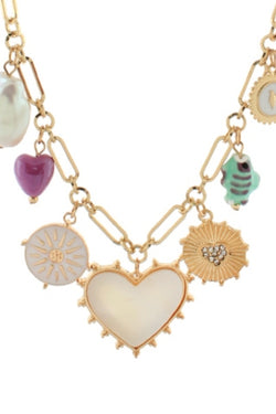 MOP Heart & Mixed Charm Necklace