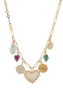 MOP Heart & Mixed Charm Necklace