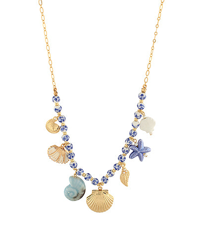 Seashell Multi Charm Ceramic Necklace