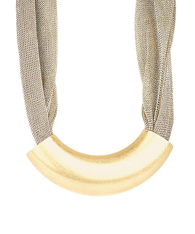 Curved Metal Tube & Mesh Necklace