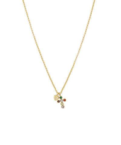Paved Cross & Heart Charm Necklace
