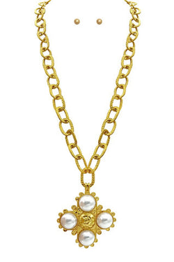 Bold Artisam Pearl Cross Necklace