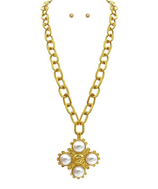 Bold Artisam Pearl Cross Necklace