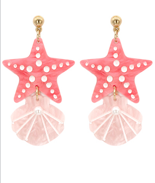 Glitter Starfish and Shell Earrings