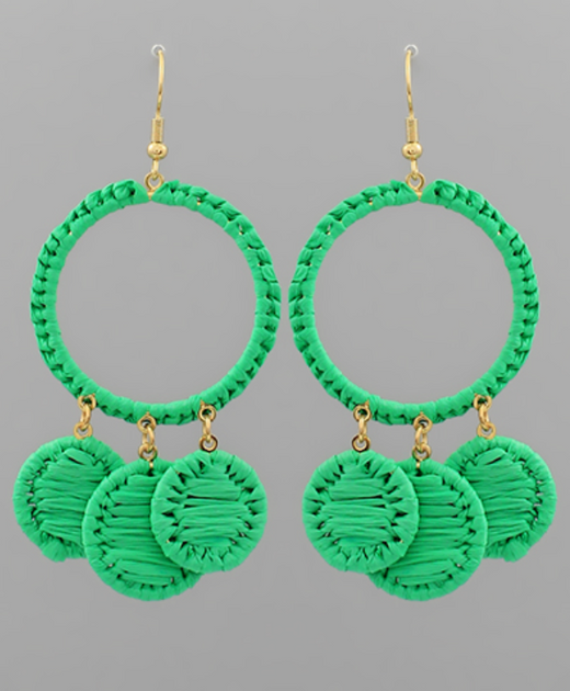 3 Round Wrapped Raffia Link Earrings