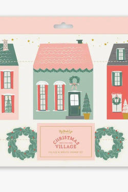 Village Christmas Village & Wreath Banner