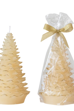 Unscented Tree Shaped Candle w/ Gold Tips, Eggnog Color