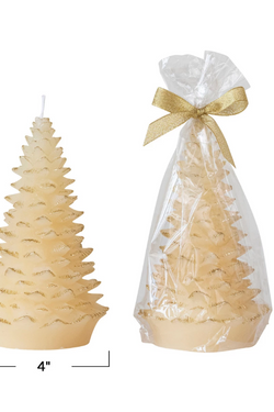 Unscented Tree Shaped Candle w/ Gold Tips, Eggnog Color